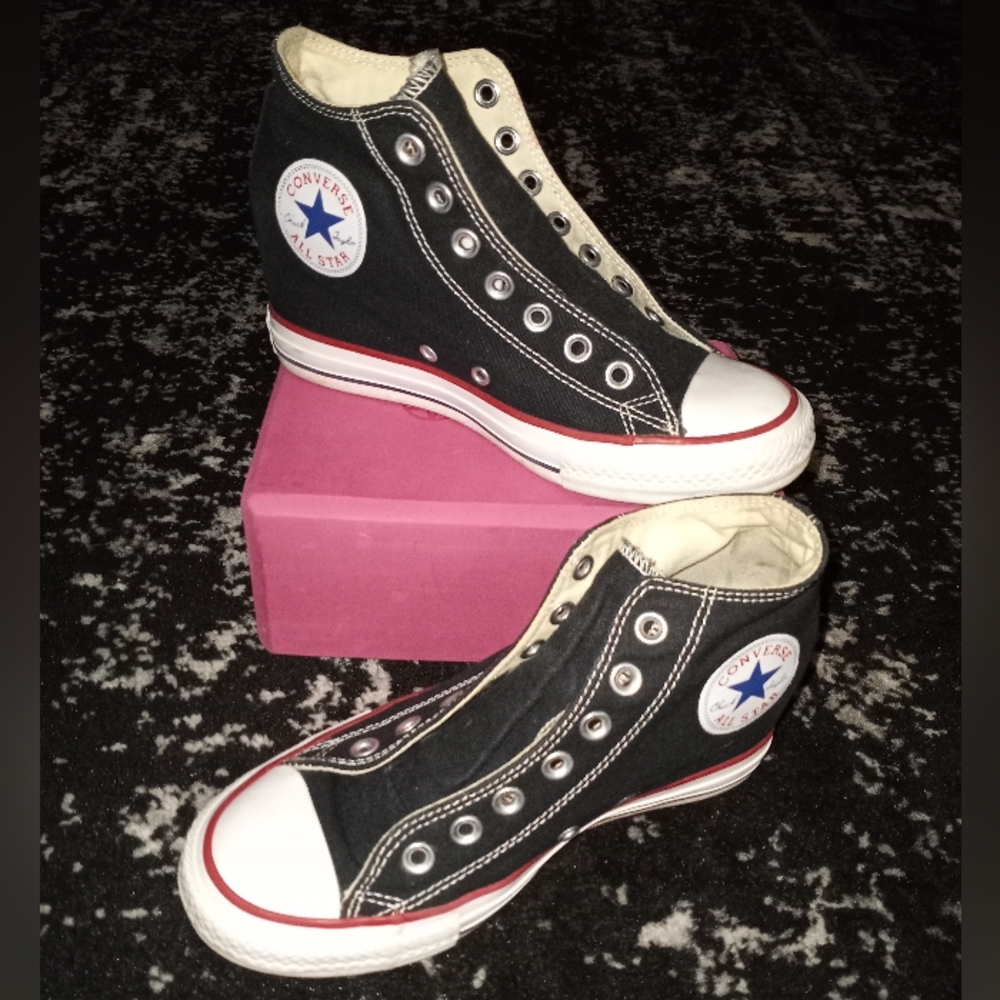 Converse Wedge Black and White High-Top Sneakers